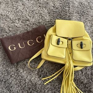 Gucci YELLOW LEATHER BAMBOO BACKPACK